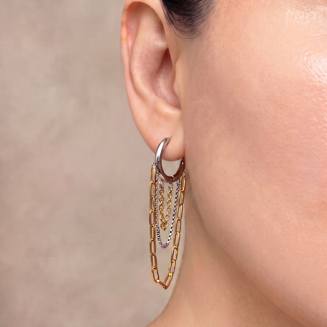 Frost Duo Tone Chain Hoop Earring