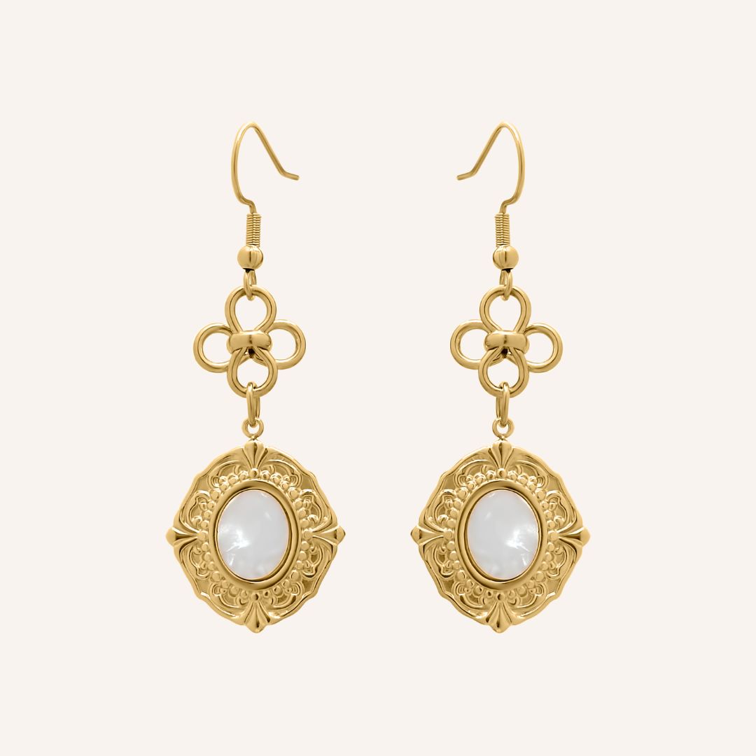 Gabrielle Clover Shell Drop Earrings - Gold