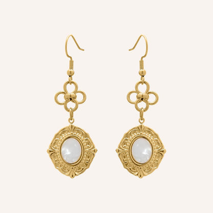 Gabrielle Clover Shell Drop Earrings - Gold