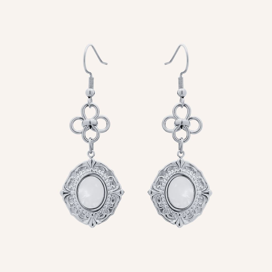 Gabrielle Clover Shell Drop Earrings - Silver