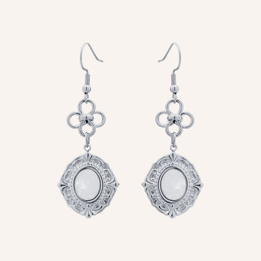 Gabrielle Clover Shell Drop Earrings - Silver