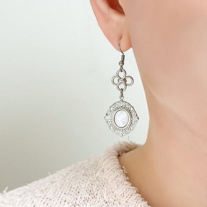 Gabrielle Clover Shell Drop Earrings - Silver
