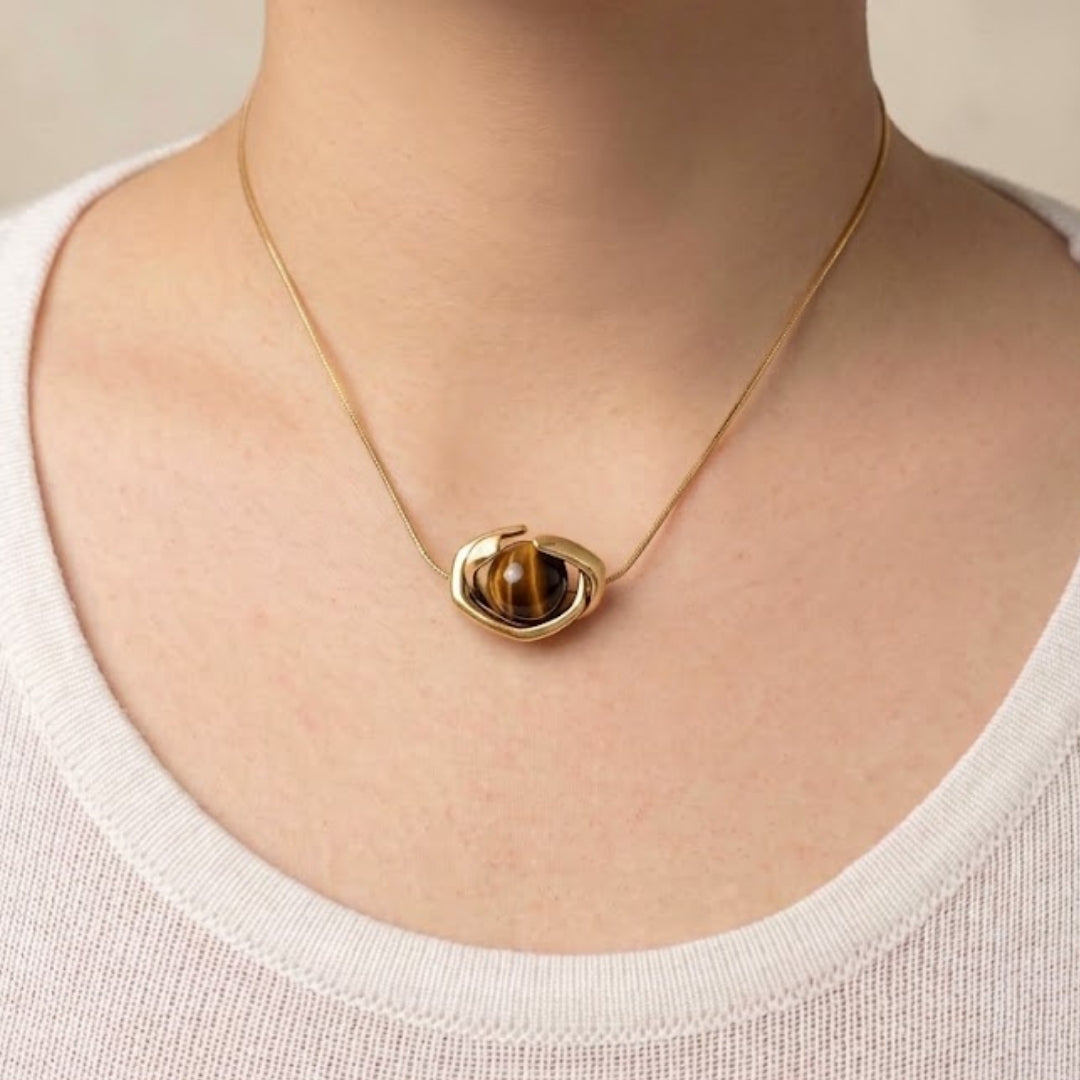 Galvin Brown Tiger Eye Wrap Necklace (Gold)