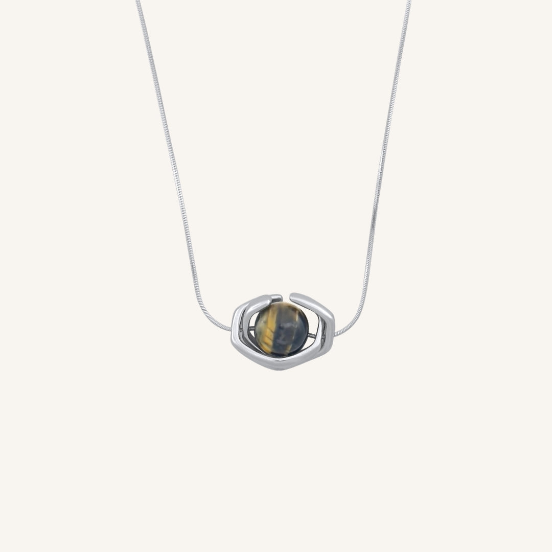 Galvin Brown Tiger Eye Wrap Necklace (Silver)