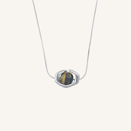 Galvin Brown Tiger Eye Wrap Necklace (Silver)