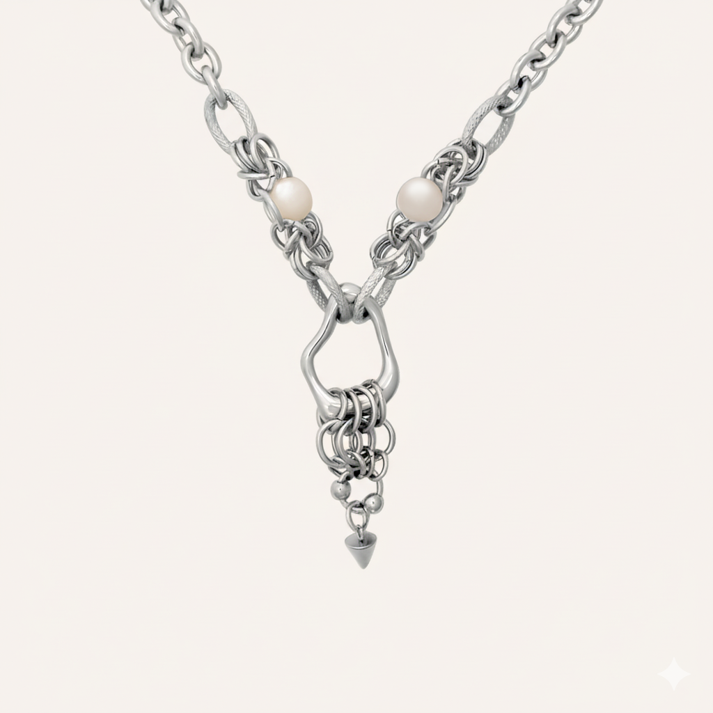 Daphna Chainmail Shell Necklace - Silver