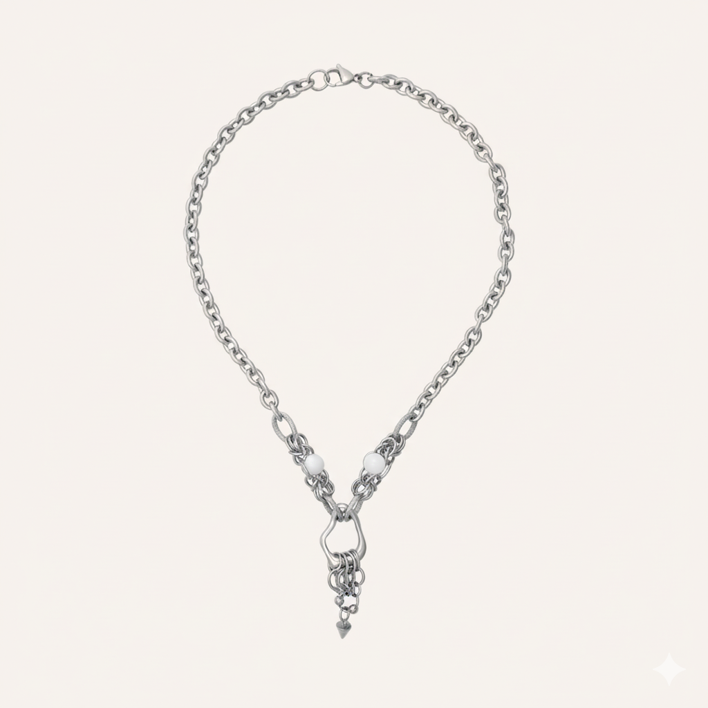 Daphna Chainmail Shell Necklace - Silver