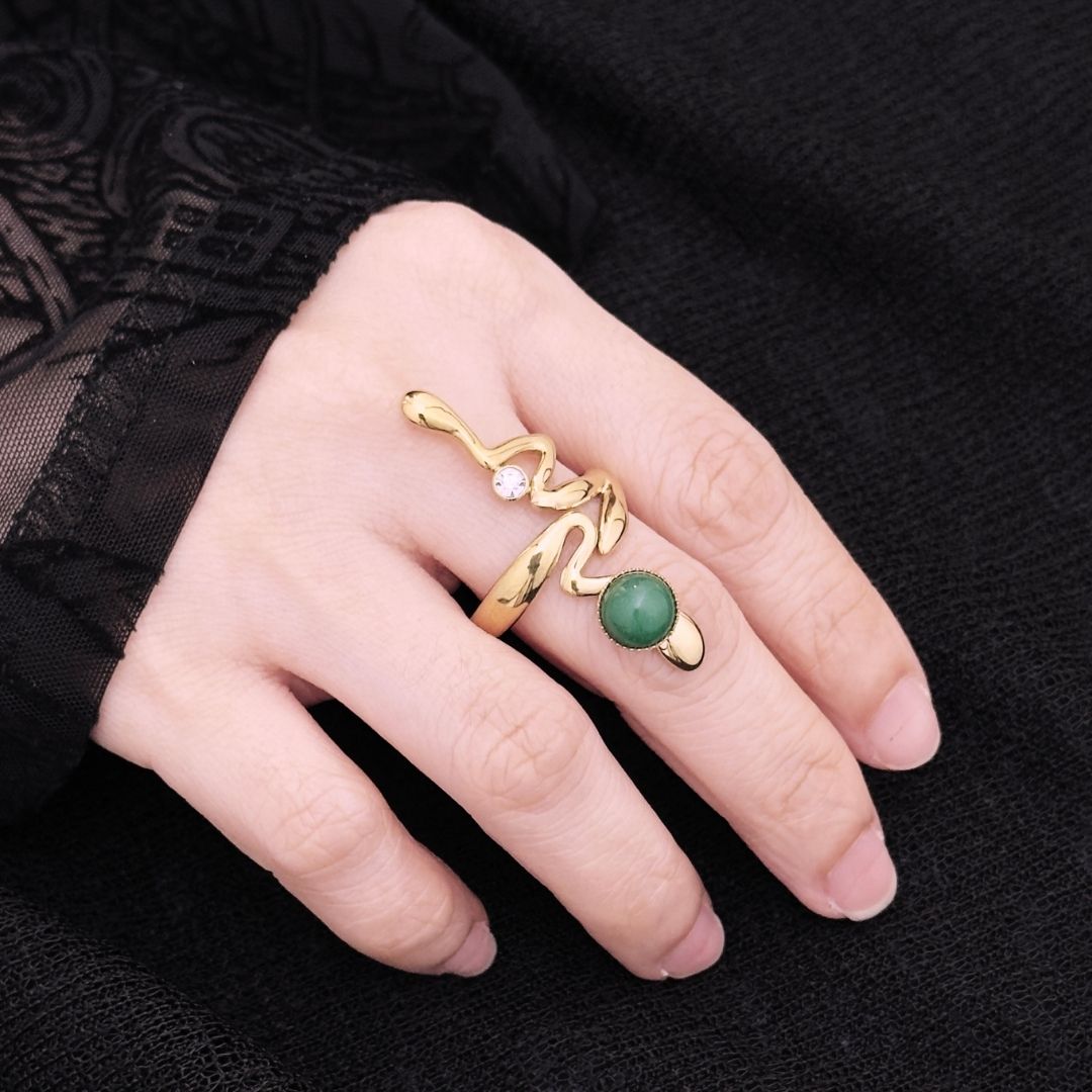Gentry Snake Wrap Ring - Gold Green - BLFX