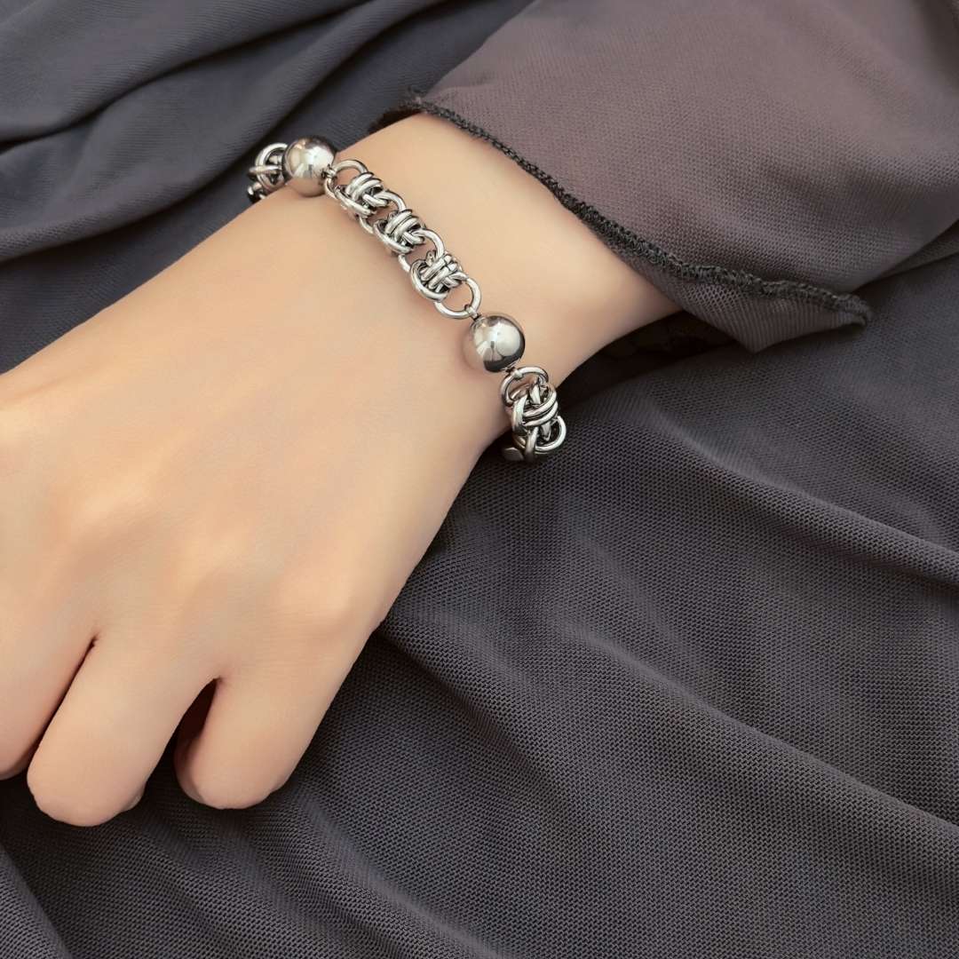 Geoffrey Barrel Chainmail Bead Bracelet - BLFX