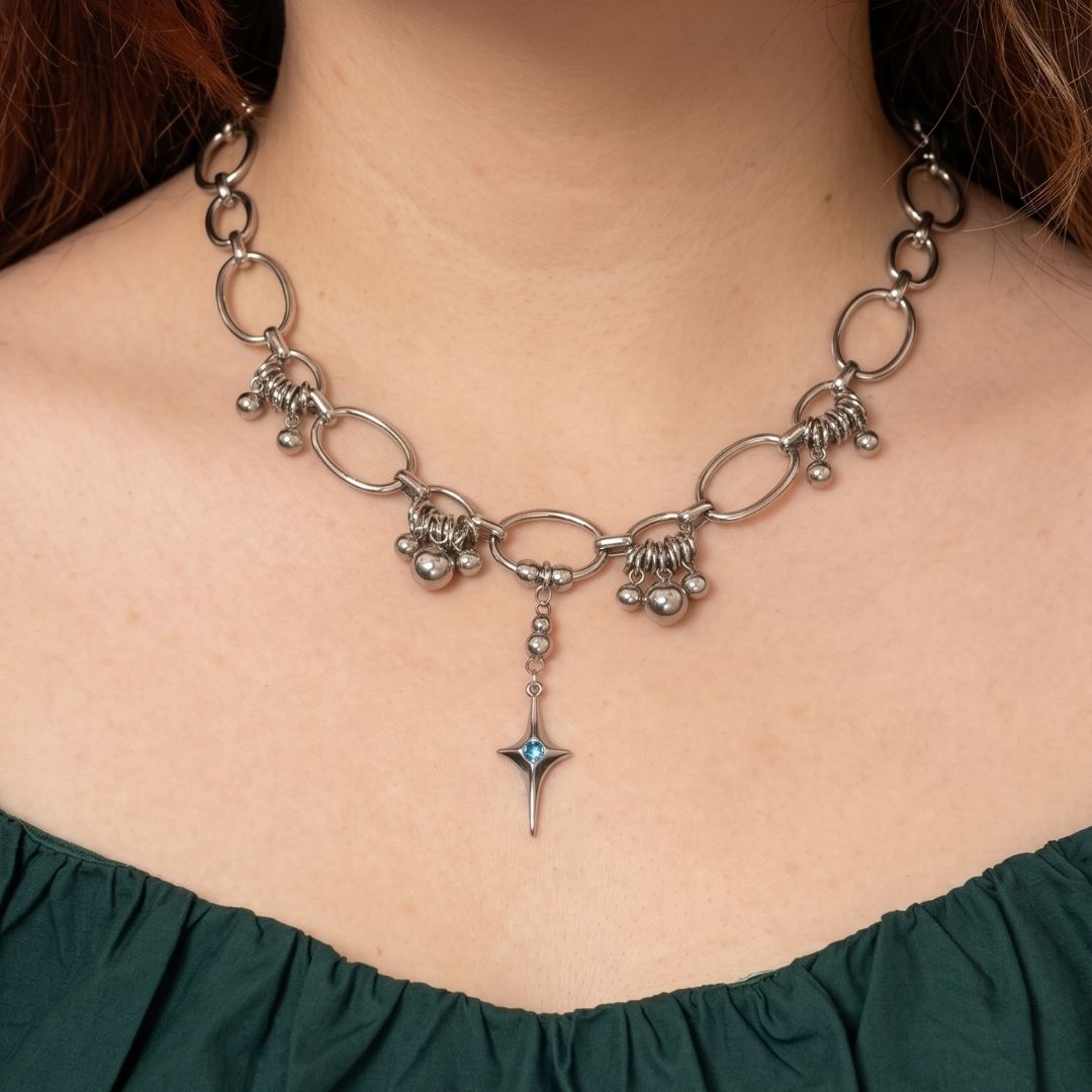 Gilroy Blue Star Bead Chain Necklace - BLFX