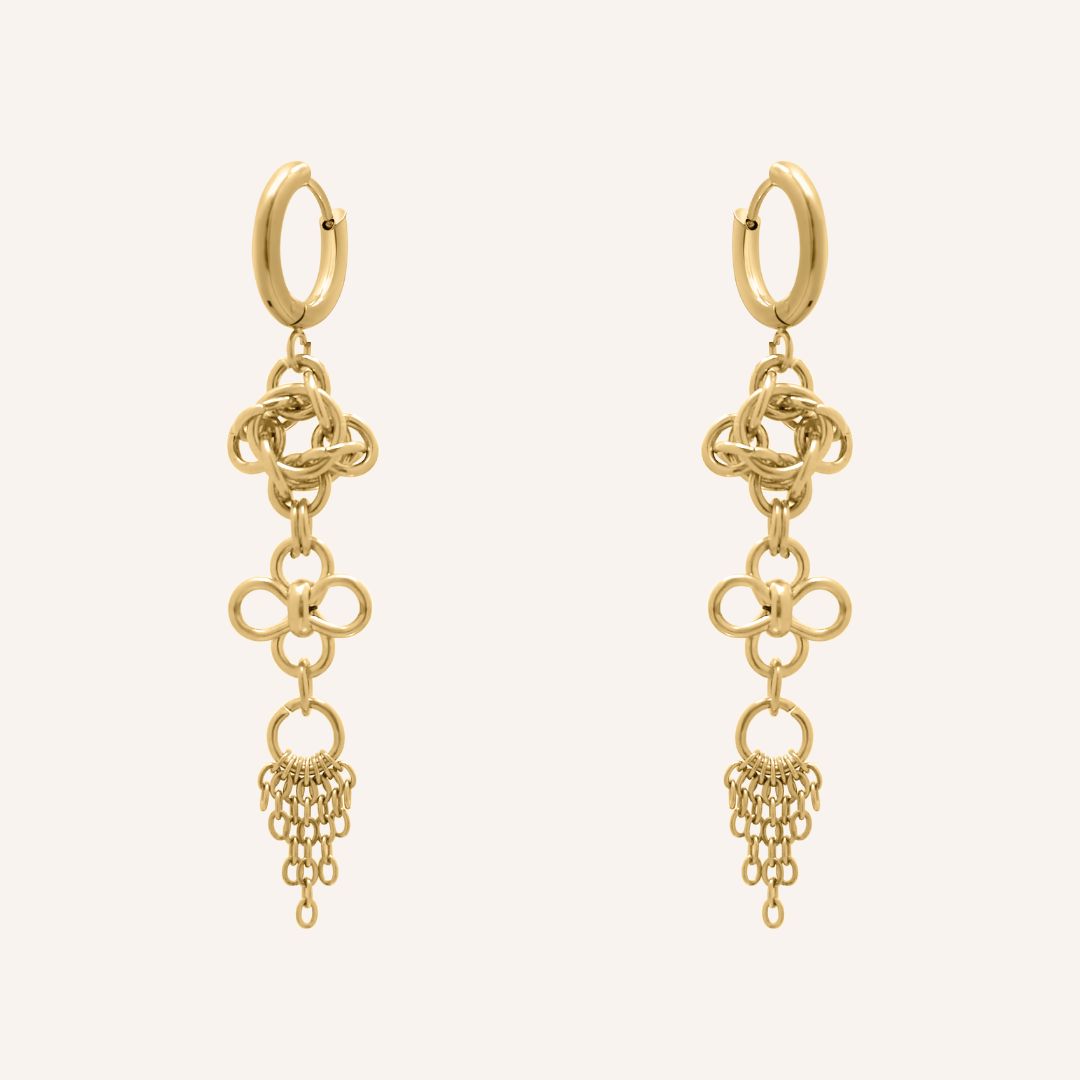 Gio Chainmail Clover Hoop Earring - Gold