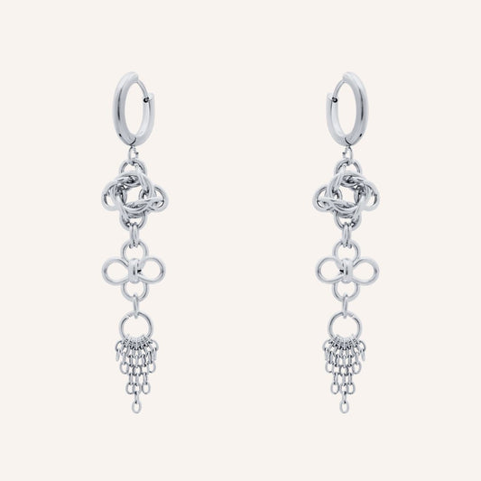 Gio Chainmail Clover Hoop Earring - Silver