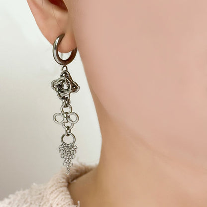 Gio Chainmail Clover Hoop Earring - Silver