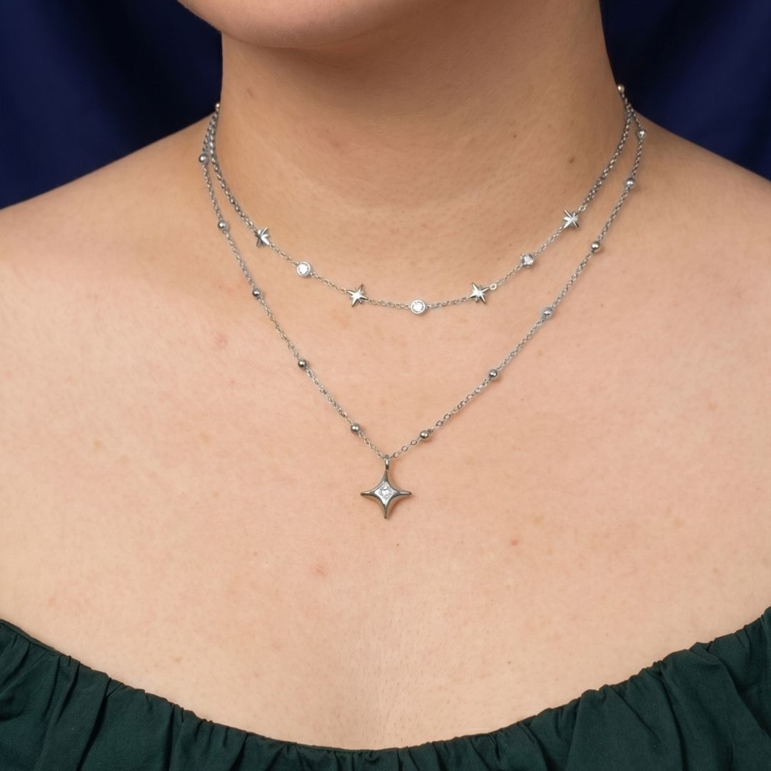Gish Star Layered Necklace (Silver) - BLFX