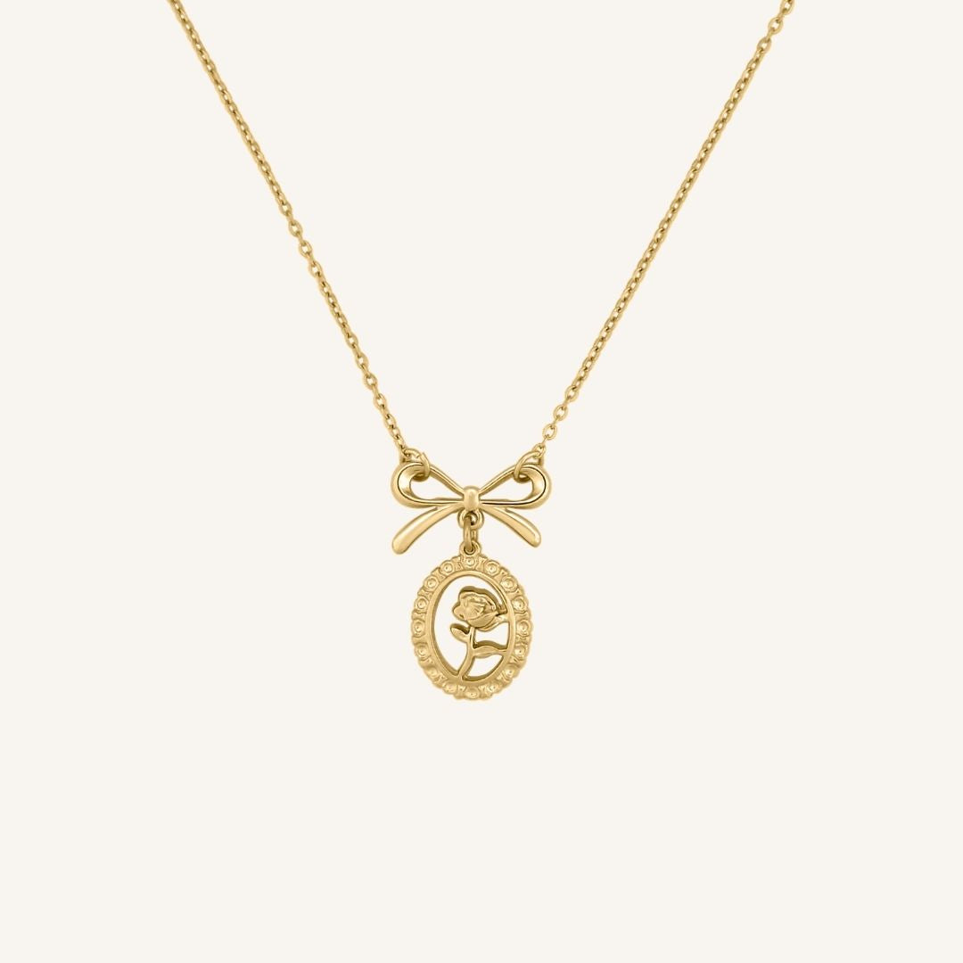 Grier Rose and Bow Necklace (Gold)