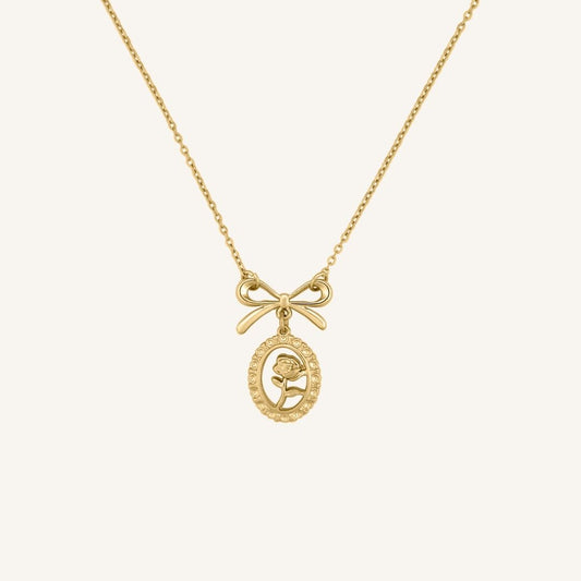 Grier Rose and Bow Necklace (Gold)
