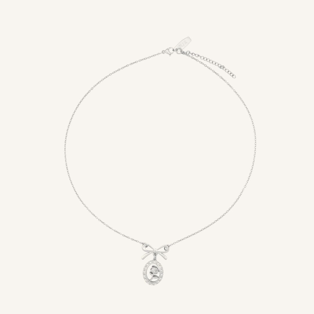 Grier Rose and Bow Necklace (Silver)