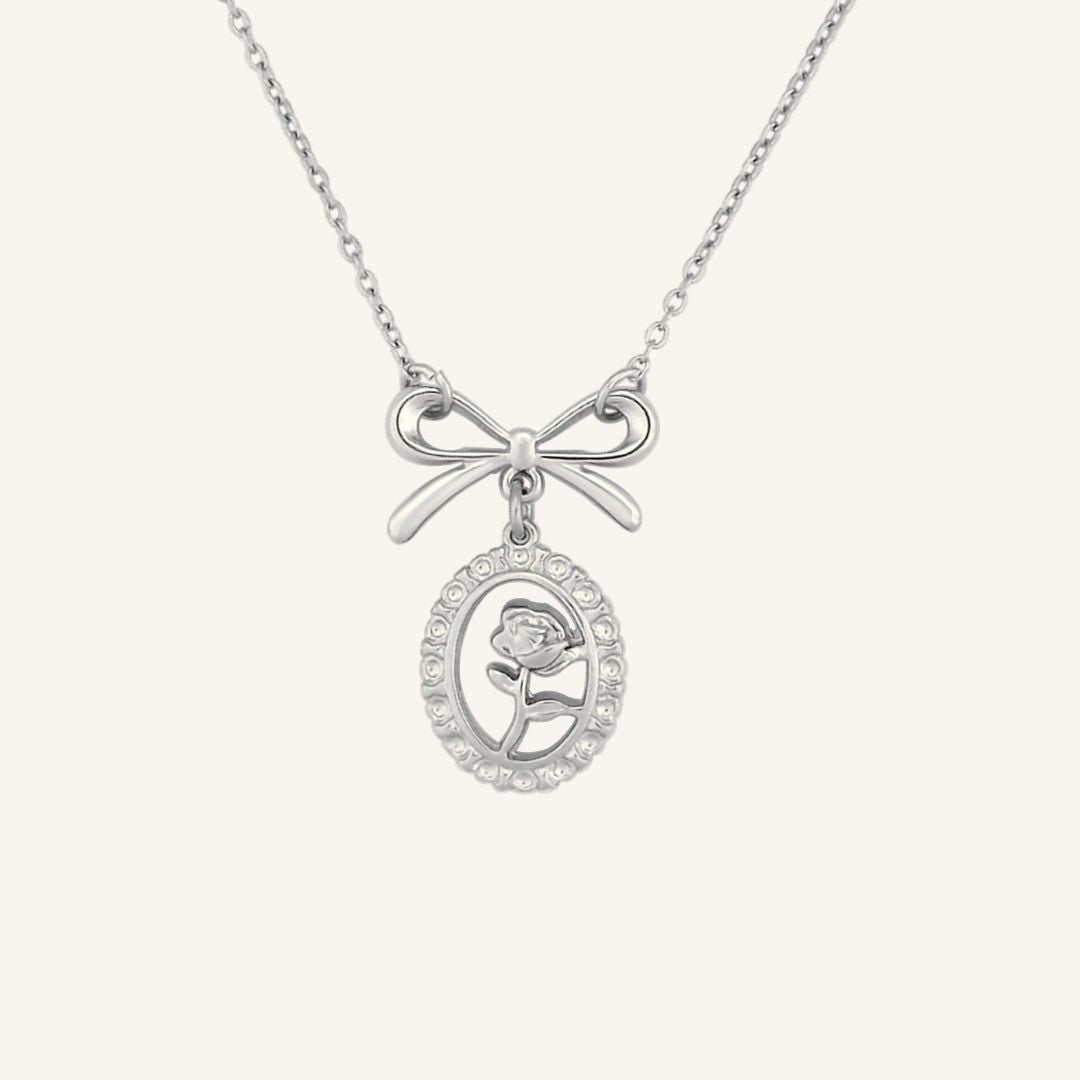 Grier Rose and Bow Necklace (Silver)