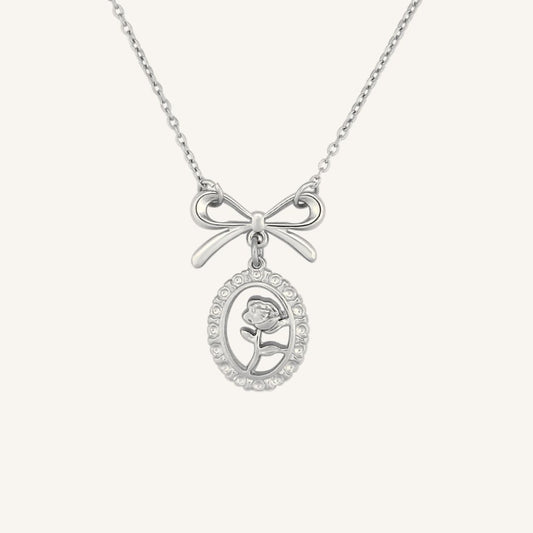 Grier Rose and Bow Necklace (Silver)