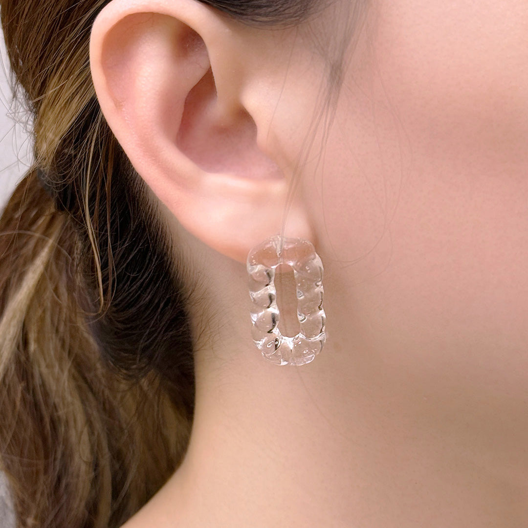 Clear Rectangle Twist Stud Earrings