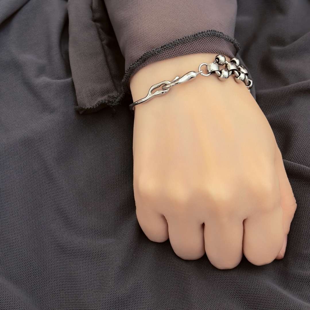 Gunther Half Cuff and Chain Bead Bracelet - BLFX