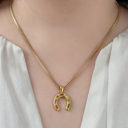Gus Horseshoe Gem Necklace (Gold)