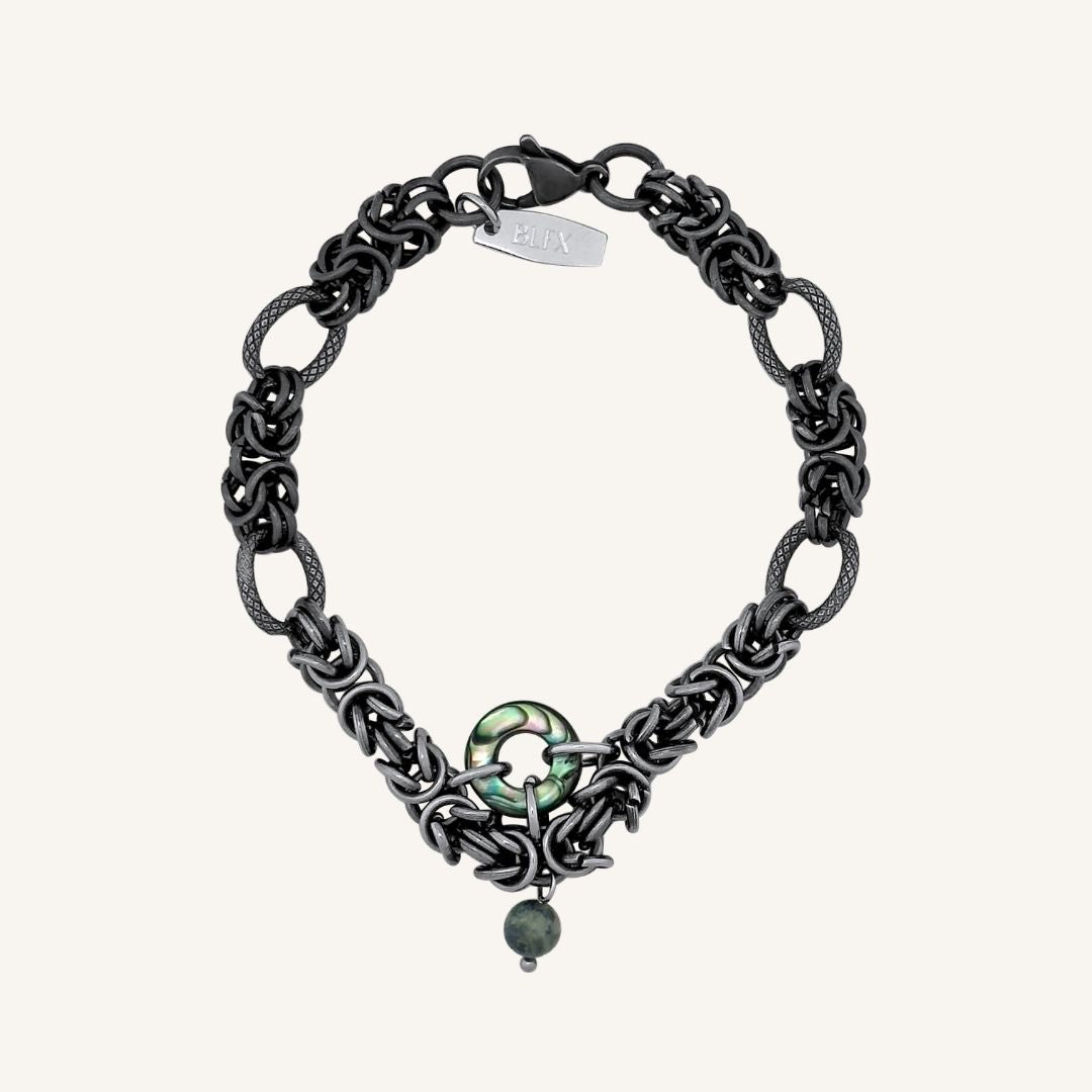 Halle Abalone Chainmail Bracelet (Smoke)