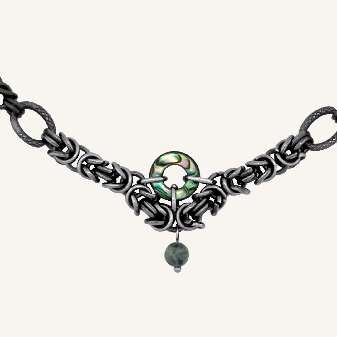 Halle Abalone Chainmail Bracelet (Smoke)