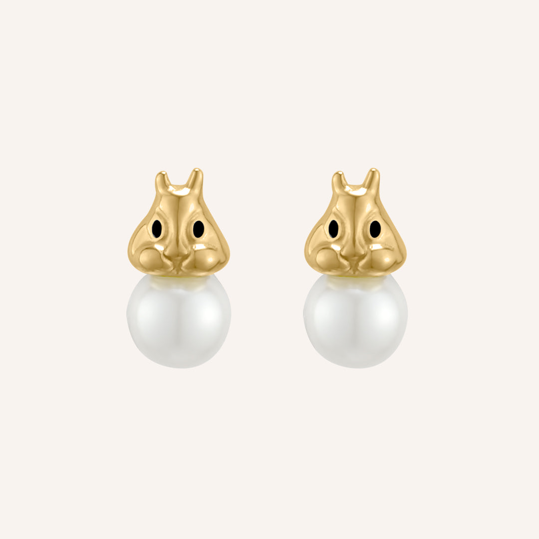 Harrison Rabbit Pearl Stud Earrings - Gold