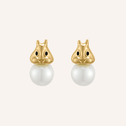 Harrison Rabbit Pearl Stud Earrings - Gold