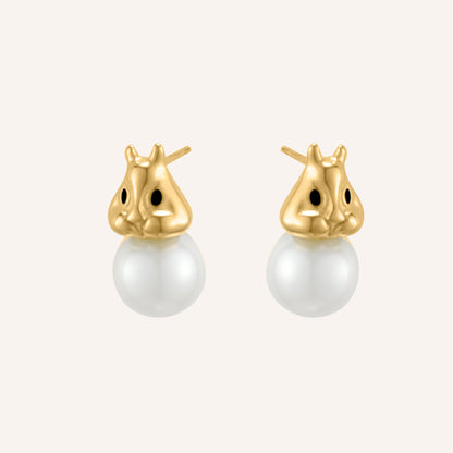 Harrison Rabbit Pearl Stud Earrings - Gold