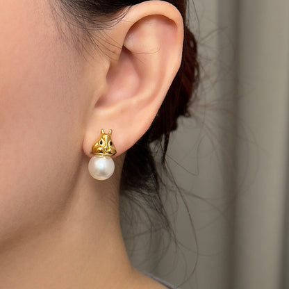 Harrison Rabbit Pearl Stud Earrings - Gold