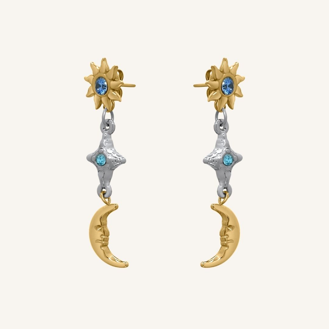 Hoda Front and Back Star Moon Earring (Duo Tone)
