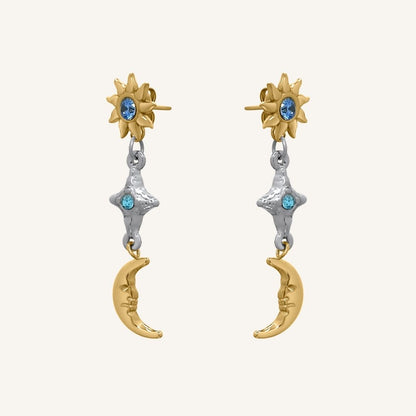 Hoda Front and Back Star Moon Earring (Duo Tone)