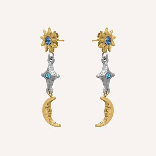 Hoda Front and Back Star Moon Earring (Duo Tone)