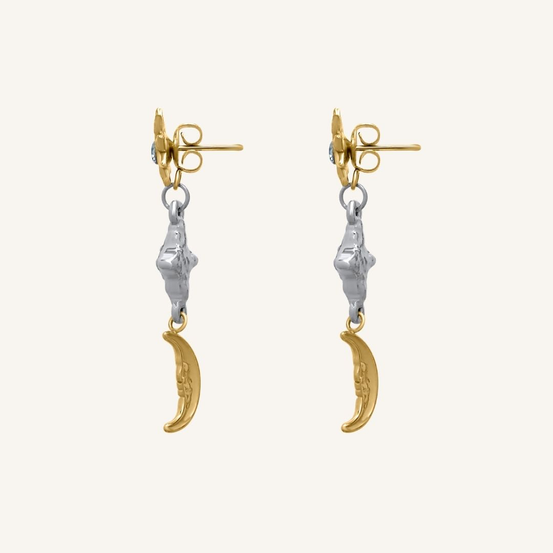 Hoda Front and Back Star Moon Earring (Duo Tone)