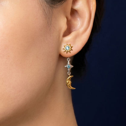 Hoda Front and Back Star Moon Earring (Duo Tone)