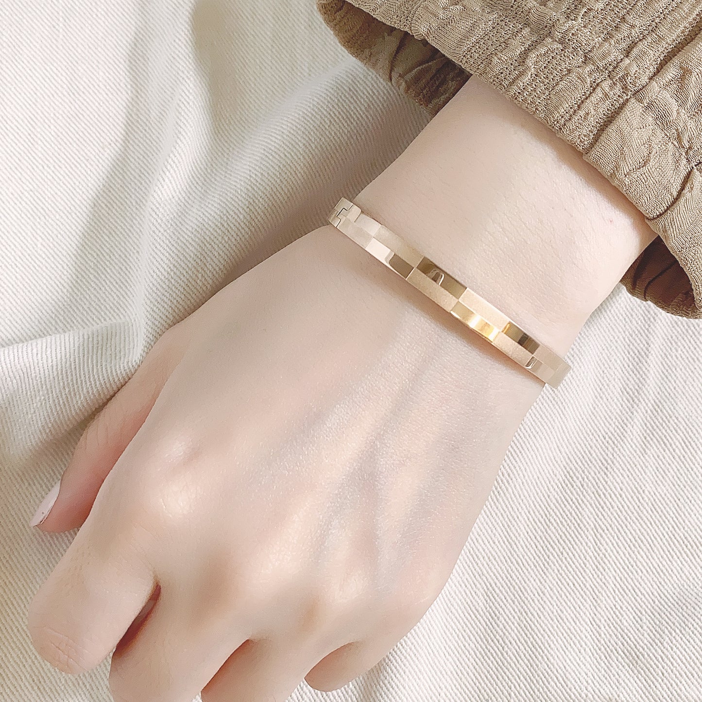 Jiro Checker Bangle 6mm - Rose Gold