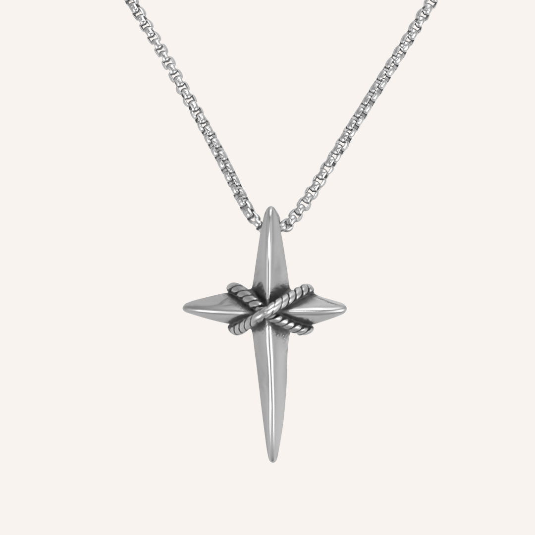 Junia cross rope Star Long Necklace - Silver