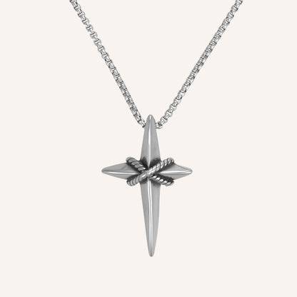 Junia cross rope Star Long Necklace - Silver