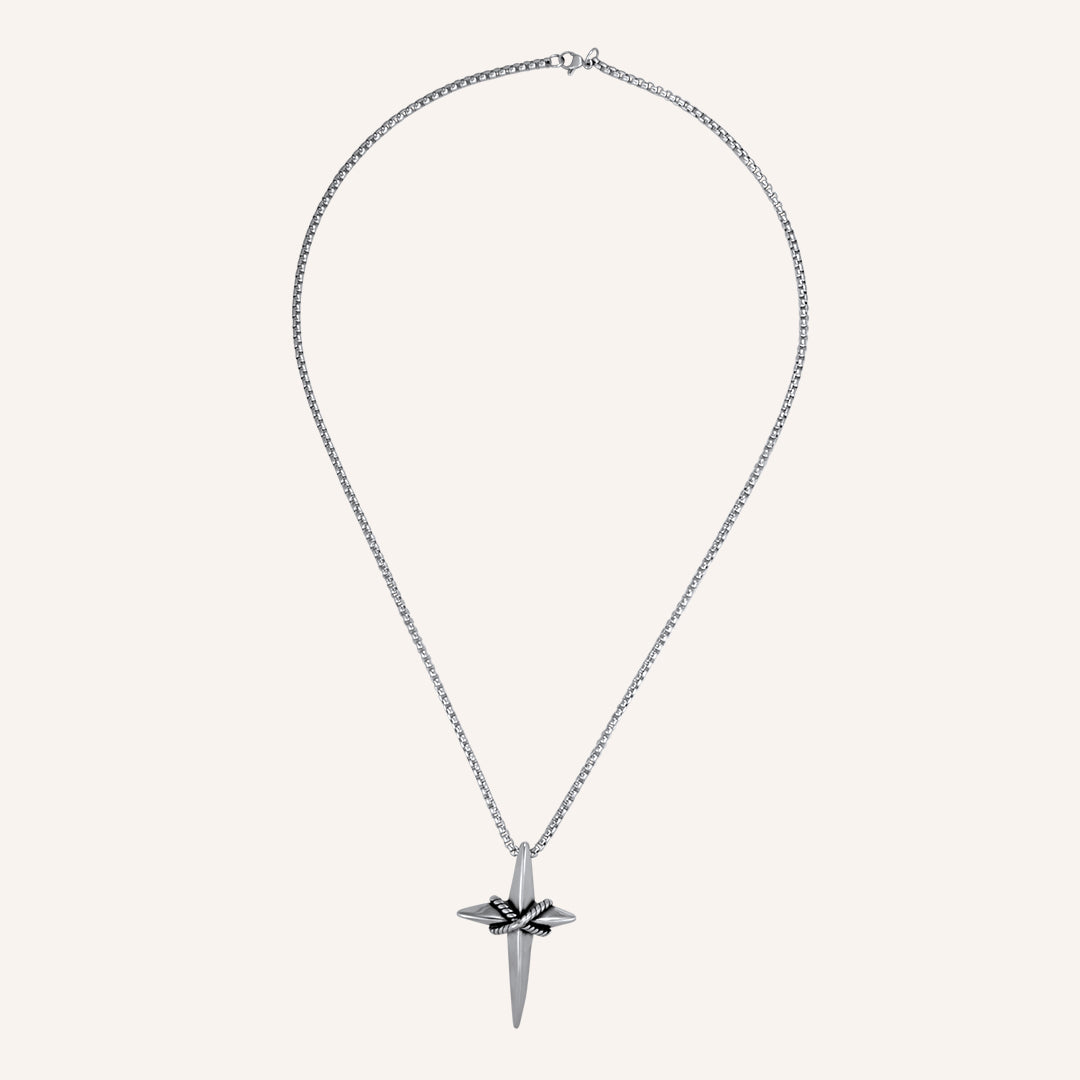 Junia cross rope Star Long Necklace - Silver