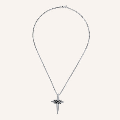 Junia cross rope Star Long Necklace - Silver