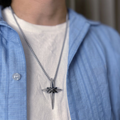 Junia cross rope Star Long Necklace - Silver