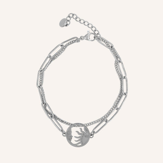 Karina Moon and Sun Layered Chain Bracelet - Silver