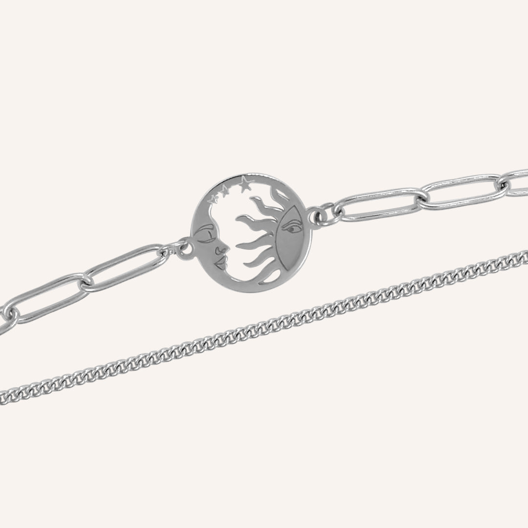Karina Moon and Sun Layered Chain Bracelet - Silver