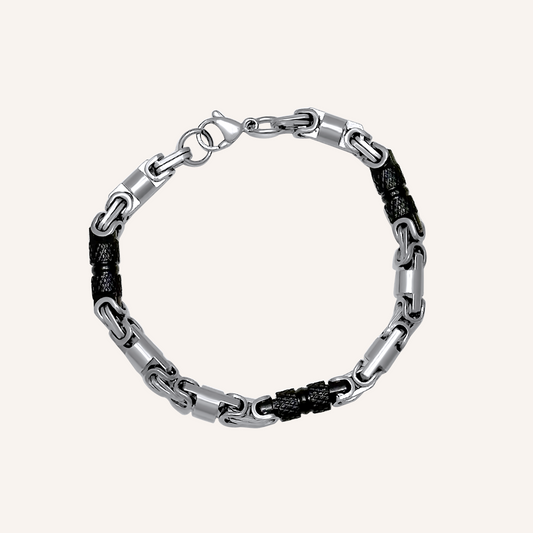 Kellen Duo Tone Tube Hybrid Chain Bracelet - Black Silver
