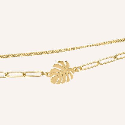 Kristian Monstera Leaf Layered Chain Bracelet - Gold