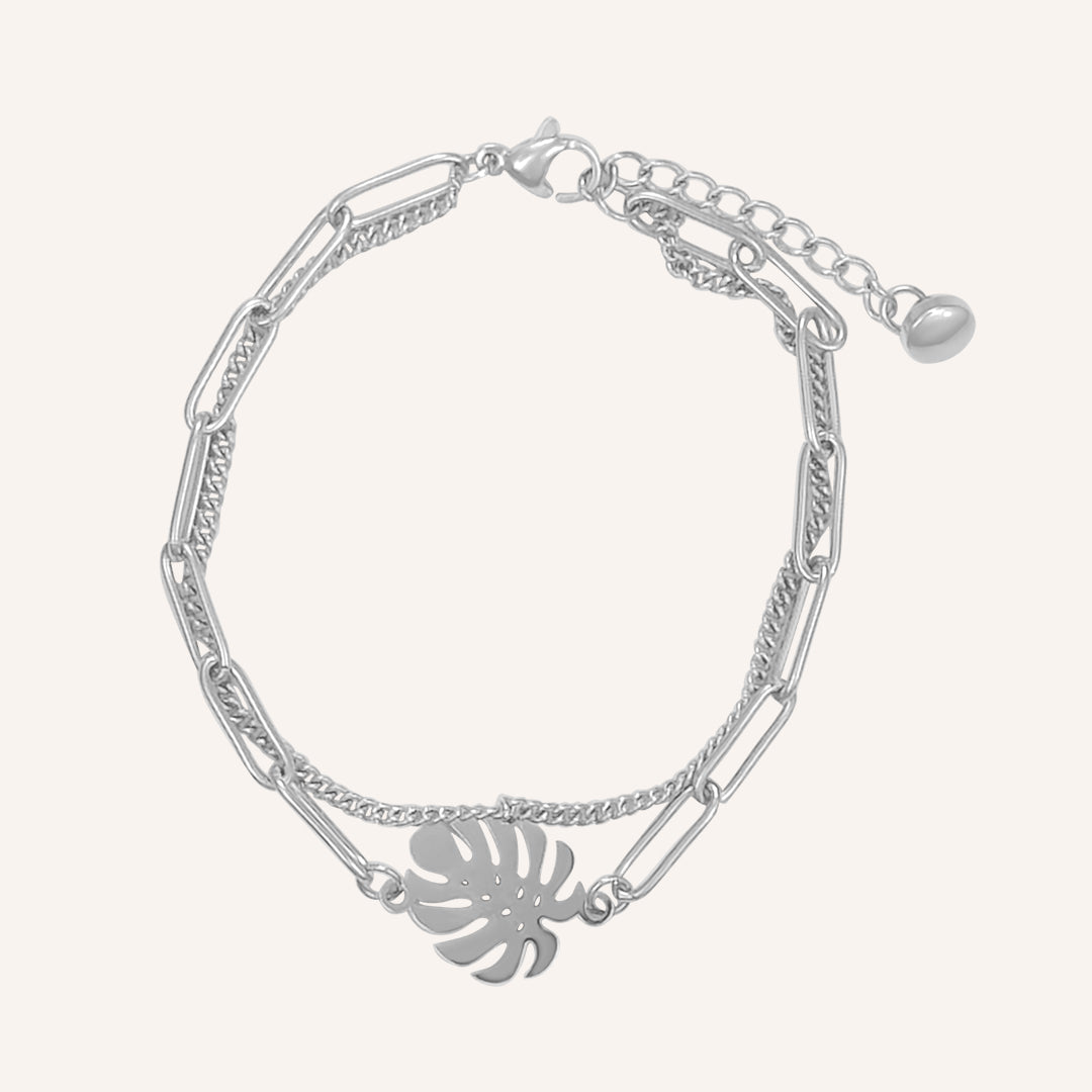 Kristian Monstera Leaf Layered Chain Bracelet - Silver