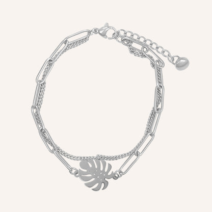 Kristian Monstera Leaf Layered Chain Bracelet - Silver