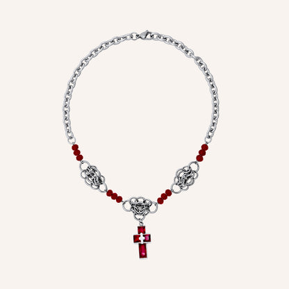 Len Chainmail Red Cross Necklace